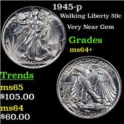 1945-p Walking Liberty Half Dollar 50c Grades Choice+ Unc
