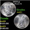 Image 1 : 1925-p Peace Dollar $1 Grades GEM+ Unc