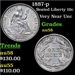 1887-p Seated Liberty Dime 10c Grades Choice AU/BU Slider