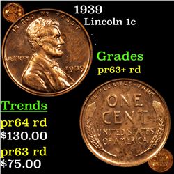 1939 Lincoln Cent 1c Grades Select+ Proof Red