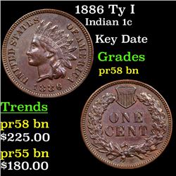 1886 Ty I Indian Cent 1c Grades Choice AU Proof