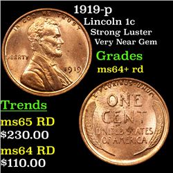 1919-p Lincoln Cent 1c Grades Choice+ Unc RD