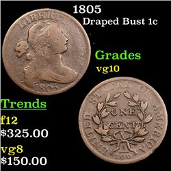 1805 Draped Bust Large Cent 1c Grades vg+