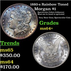 1880-s Rainbow Toned Morgan Dollar $1 Grades Choice+ Unc