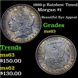 1896-p Rainbow Toned Morgan Dollar $1 Grades Select Unc