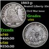 Image 1 : 1863-p Seated Liberty Quarter 25c Grades vf++