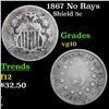 Image 1 : 1867 No Rays Shield Nickel 5c Grades vg+