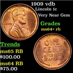 1909 vdb Lincoln Cent 1c Grades Choice+ Unc RB