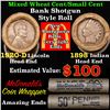 Image 1 : Mixed small cents 1c orig shotgun roll, 1920d Wheat Cent, 1898 Indian Cent other end, McDonalds Wrap