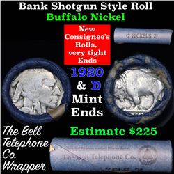 Buffalo Nickel Shotgun Roll in Old Bank Style 'Bell Telephone'  Wrapper 1920 & d Mint Ends