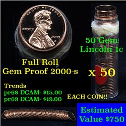 Proof 2000-s Lincoln cent 1c roll, 50 pieces (fc)