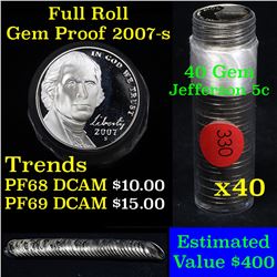 Proof 2007-s Jefferson nickel 5c roll, 40 pieces