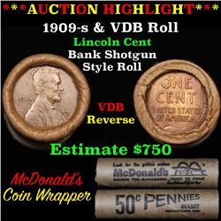 ***Auction Highlight*** Lincoln Wheat cent 1c orig roll, 1909-s end, VDB other end, WOW! (fc) (fc)
