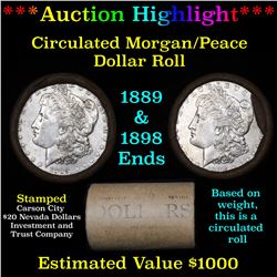 ***Auction Highlight*** Full Morgan/Peace silver dollar $1 roll $20 , 1884 & 1898 ends (fc)