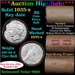 ***Auction Highlight*** Full solid date 1935-s Peace silver dollar roll, 20 coins (fc)
