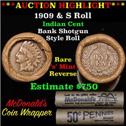 ***Auction Highlight*** Indian 1c Shotgun Roll, 1909 end, KEY date 's' mint on the other, Wow! (fc)