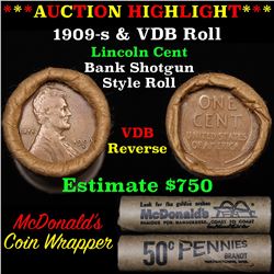 Lincoln Wheat cent 1c orig roll, 1909-s end, VDB other end