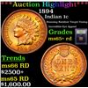 Image 1 : ***Auction Highlight*** 1894 Indian Cent 1c Graded Gem+ Unc RD By USCG (fc)