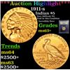 Image 1 : ***Auction Highlight*** 1911-s Gold Indian Half Eagle $5 Graded Select+ Unc By USCG (fc)