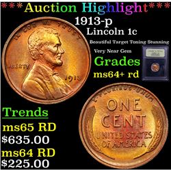 ***Auction Highlight*** 1913-p Lincoln Cent 1c Graded Choice+ Unc RD By USCG (fc)