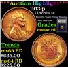 Image 1 : ***Auction Highlight*** 1913-p Lincoln Cent 1c Graded Choice+ Unc RD By USCG (fc)