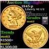 Image 1 : ***Auction Highlight*** 1845-p Gold Liberty Quarter Eagle $2 1/2 Graded Select Unc By USCG (fc)