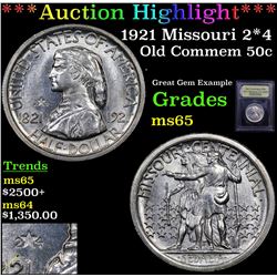 ***Auction Highlight*** 1921 Missouri 2*4 Old Commem Half Dollar 50c Graded GEM Unc By USCG (fc)