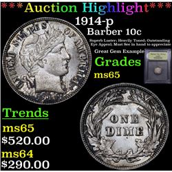 ***Auction Highlight*** 1914-p Barber Dime 10c Graded GEM Unc By USCG (fc)