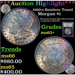 ***Auction Highlight*** 1900-o Rainbow Toned Morgan Dollar $1 Graded GEM+ Unc By USCG (fc)