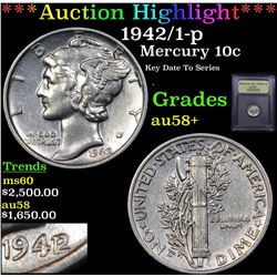 ***Auction Highlight*** 1942/1-p Mercury Dime 10c Graded Choice AU/BU Slider+ By USCG (fc)