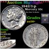 Image 1 : ***Auction Highlight*** 1942/1-p Mercury Dime 10c Graded Choice AU/BU Slider+ By USCG (fc)