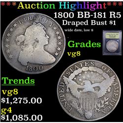 ***Auction Highlight*** 1800 BB-181 R5 Draped Bust Dollar $1 Graded vg, very good By USCG (fc)