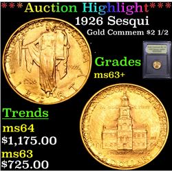 ***Auction Highlight*** 1926 Sesqui Gold Commem $2 1/2 Graded Select+ Unc By USCG (fc)