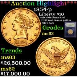 *Highlight Of Entire Auction* 1854-p Gold Liberty $10 Graded Select Unc By USCG (fc)