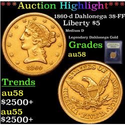 ***Auction Highlight*** 1860-d Dahlonega 38-FF Gold Liberty Half Eagle $5 Graded Choice AU/BU Slider