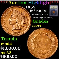 ***Auction Highlight*** 1859 Indian Cent 1c Graded Choice Unc By USCG (fc)