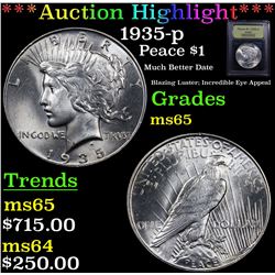 ***Auction Highlight*** 1935-p Peace Dollar $1 Graded GEM Unc By USCG (fc)