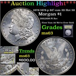 ***Auction Highlight*** 1878/1878-p 8tf vam 20 Hot 50 Morgan Dollar $1 Graded Select Unc By USCG (fc