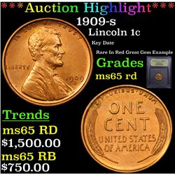 ***Auction Highlight*** 1909-s Lincoln Cent 1c Graded GEM Unc RD By USCG (fc)