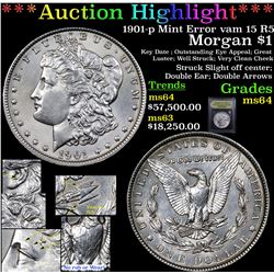 ***Auction Highlight*** 1901-p Mint Error vam 15 R5 Morgan Dollar $1 Graded Choice Unc By USCG (fc)