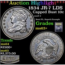 ***Auction Highlight*** 1834 JR-7 LDS Capped Bust Dime 10c Graded Select+ Unc By USCG (fc)