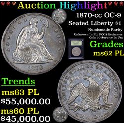 *Highlight Of Entire Auction* 1870-cc OC-9 Seated Liberty $1 Graded Select Unc PL By USCG (fc)