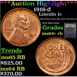 ***Auction Highlight*** 1916-d Lincoln Cent 1c Graded Choice+ Unc RB By USCG (fc)