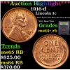 Image 1 : ***Auction Highlight*** 1916-d Lincoln Cent 1c Graded Choice+ Unc RB By USCG (fc)
