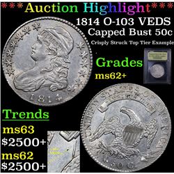 ***Auction Highlight*** 1814 O-103 VEDS Capped Bust Half Dollar 50c Graded Select Unc By USCG (fc)