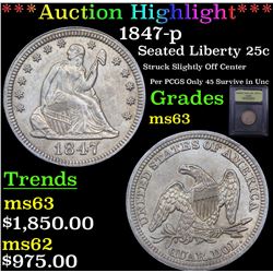 ***Auction Highlight*** 1847-p Seated Liberty Quarter 25c Graded Select Unc By USCG (fc)