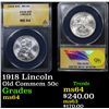 Image 1 : ANACS 1918 Lincoln Old Commem Half Dollar 50c Graded ms64 By ANACS
