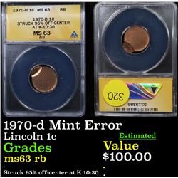 ANACS 1970-d Mint Error Lincoln Cent 1c Graded ms63 rb By ANACS