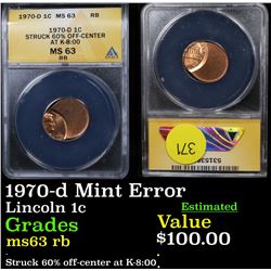 ANACS 1970-d Mint Error Lincoln Cent 1c Graded ms63 rb By ANACS