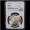 Image 2 : NGC 1925-p Peace Dollar $1 Graded ms63 By NGC
